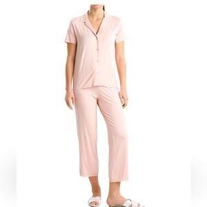 Natori Tan Short Sleeve Button Down Shirt